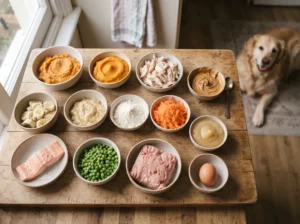 Wholesome ingredients for homemade grain-free dog treats.