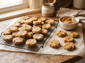 Freshly baked pumpkin and peanut butter grain-free dog treats.