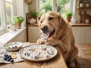Golden retriever enjoying homemade frozen yogurt dog treats