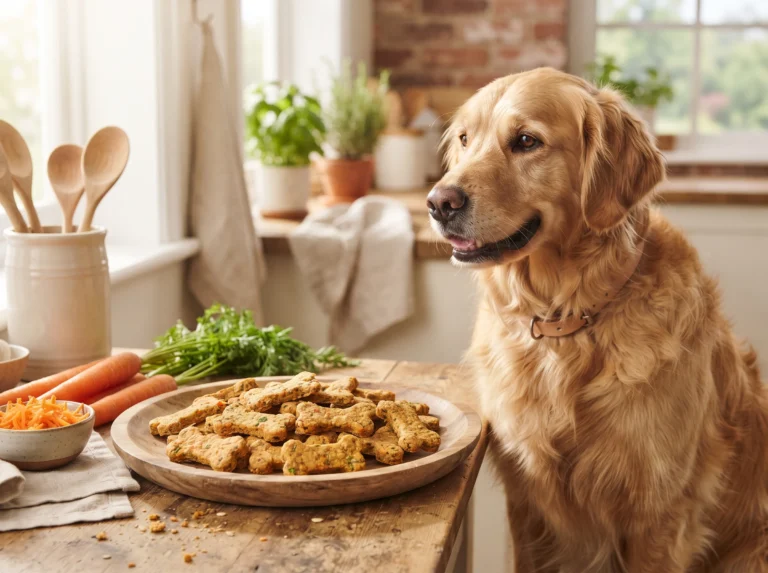 Dog enjoying freshly baked homemade carrot treats