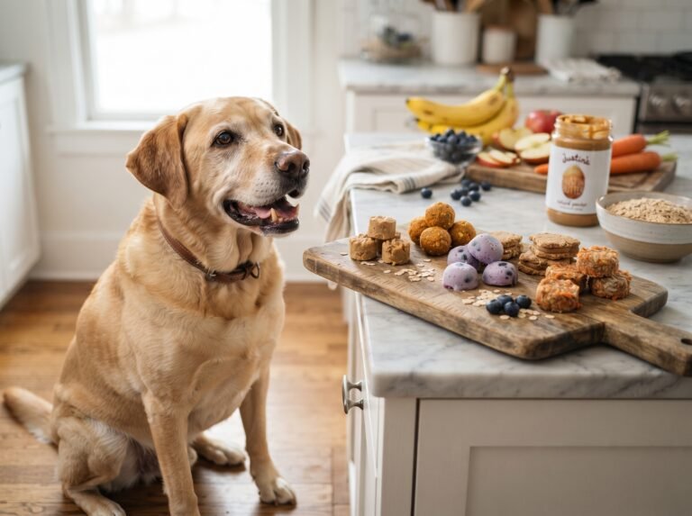“Labrador with homemade no-bake dog treats”