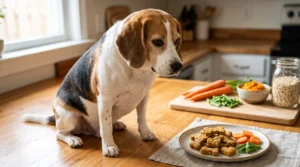Homemade low-calorie dog treats with a Beagle