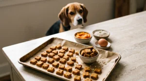 Tiny homemade pumpkin oat training bites for Beagles.