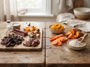 High-sodium and high-phosphorus dog treats compared with simple vegetable-based alternatives.
