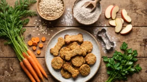 Carrots apples oats and parsley for crunchy homemade dog biscuits