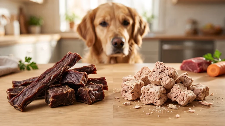 Air-dried and freeze-dried dog treats compared side by side