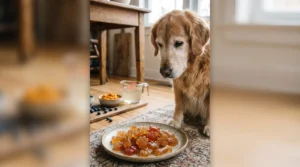 Homemade gelatin dog treats with pumpkin and blueberries for senior dogs