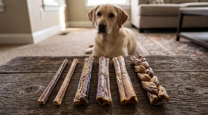 Natural beef bully sticks in different sizes and thicknesses for dogs