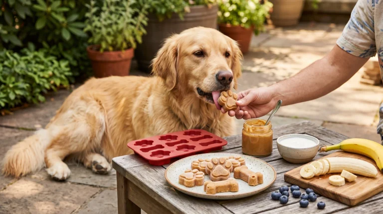 Homemade frozen peanut butter banana treats for dogs