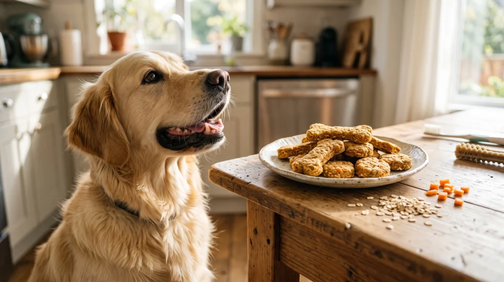 Homemade crunchy dog biscuits for supporting healthy teeth