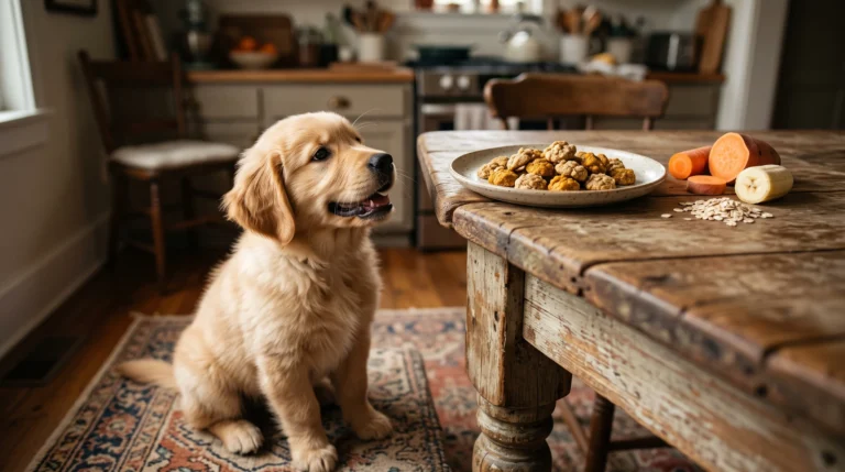 Healthy homemade puppy treats with pumpkin banana oats and sweet potato
