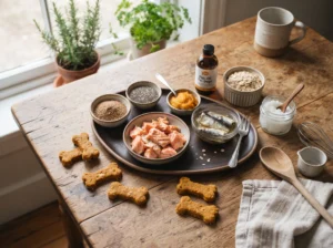 : Salmon, sardines, flaxseed, chia seeds, pumpkin, and fish oil for omega-3 dog treats.