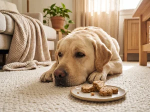 “Relaxed Labrador with homemade calming dog treats”