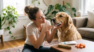 Daily dental care routine with brushing and dental chews for dogs