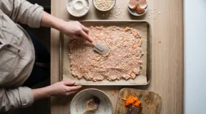 Preparing homemade turkey and oat dog treats with grated carrot
