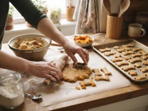 Homemade sweet potato and oat dog treats being prepared without added salt.**