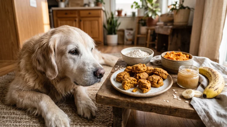 Homemade soft sweet potato and banana treats for dogs with missing teeth